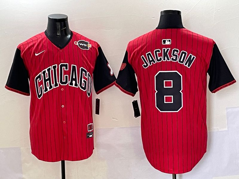 Men 2025 Chicago White Sox #8 Jackson Red Stripe Joint Name Nike MLB Jersey style 41